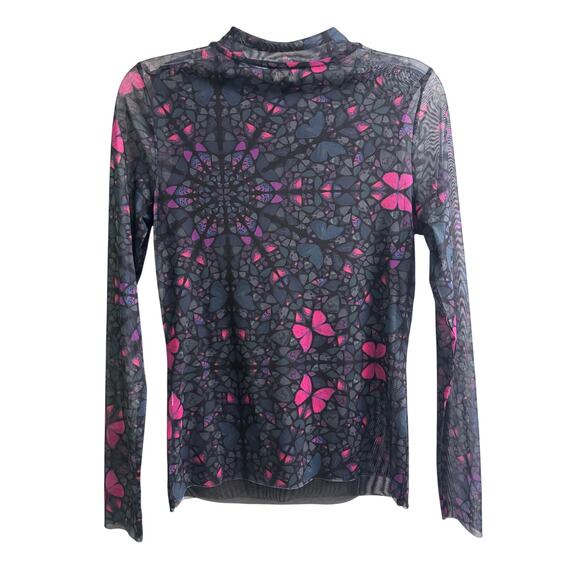 Ted Baker Kamill Butterfly Printed Mesh Mock Neck Long Sleeve Top Size 2 - Picture 3 of 6